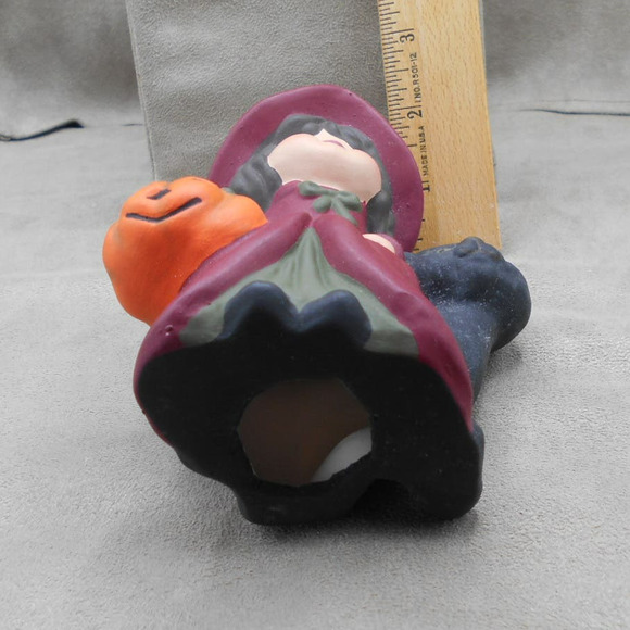 Trick or Treat Witch Girl w/Black Cat 7" Tall Vintage Ceramic Hand Painted - Picture 6 of 6